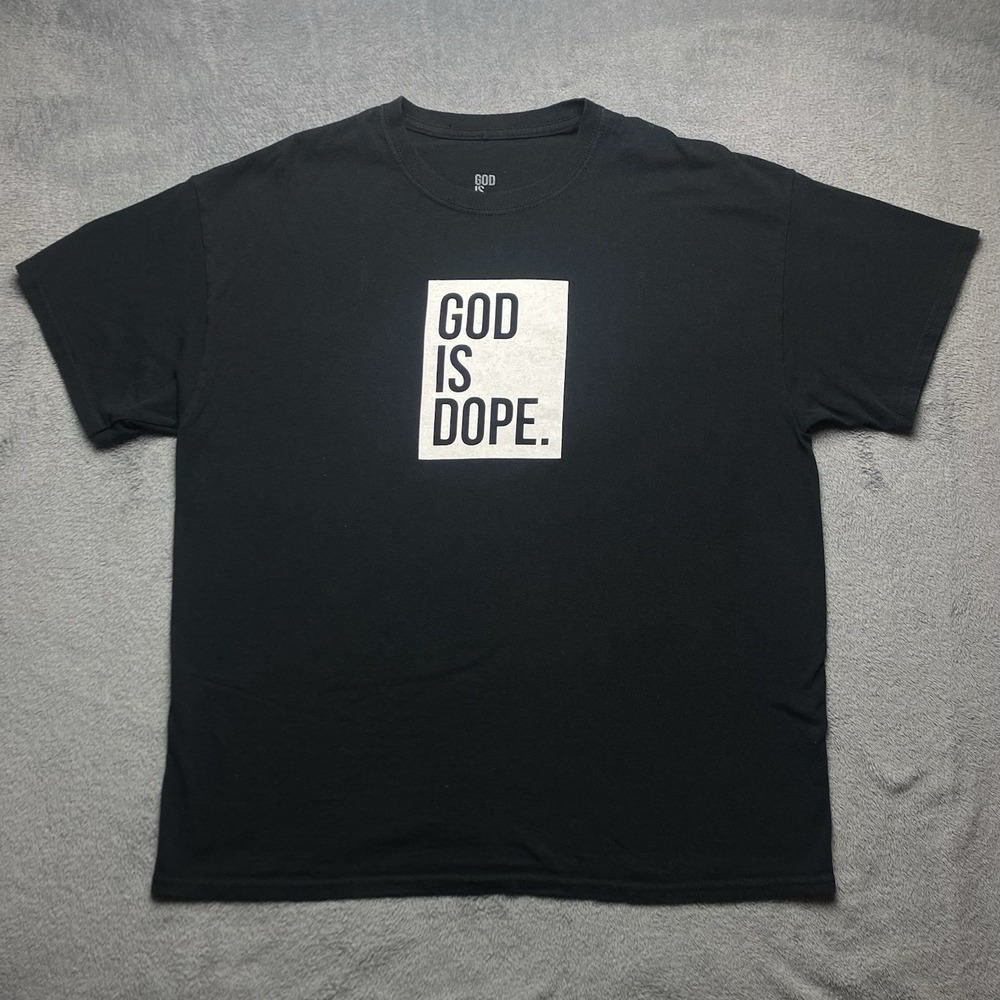 GOD IS DOPE Classic Logo Unisex Adult Short Sleeve T-Shirt, XL, Black & White